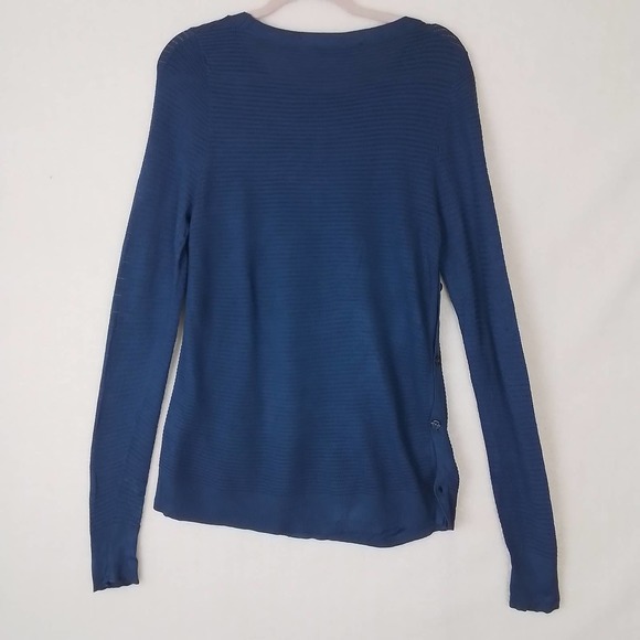 LOFT Open Knit Sweater Tunic Size Small Blue w/ Button Up Side Seams - Picture 2 of 11